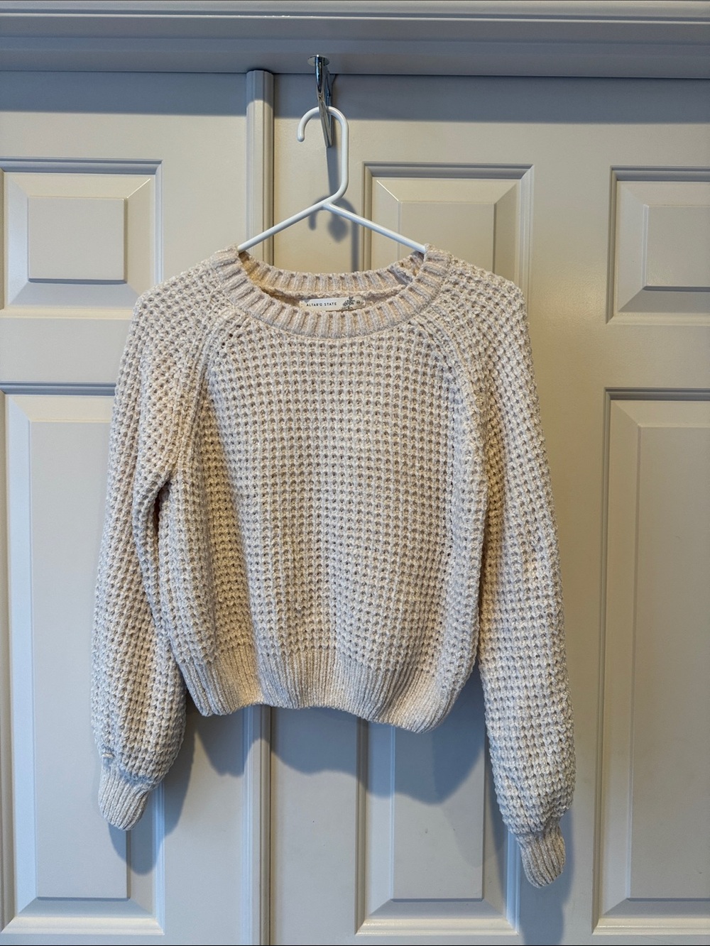 Altar'd State Ivory Waffle-Knit Scoop Sweater